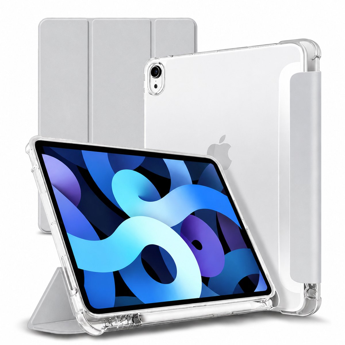 Tolvia Tablet Hoes - Geschikt voor Apple iPad 11 (2025 A16) / Apple iPad 10.9 (2022) - Met Pencil Houder & Transparante Acryl Achterkant - Grijs