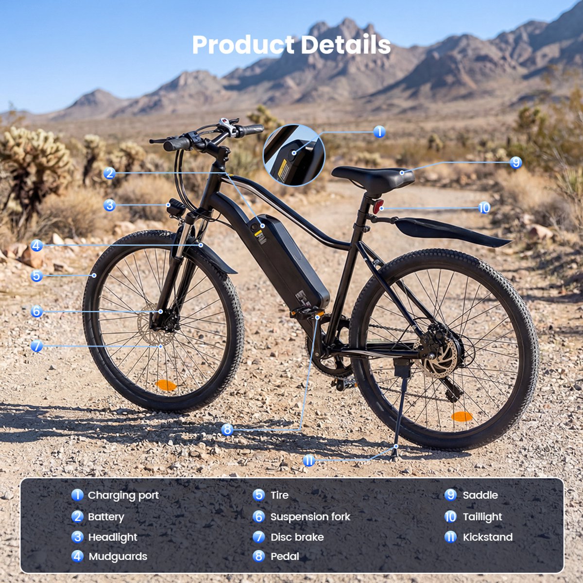 iScooter EB3S E-bike - 26 inch, 350W motor, 70 km actieradius thumbnail 2