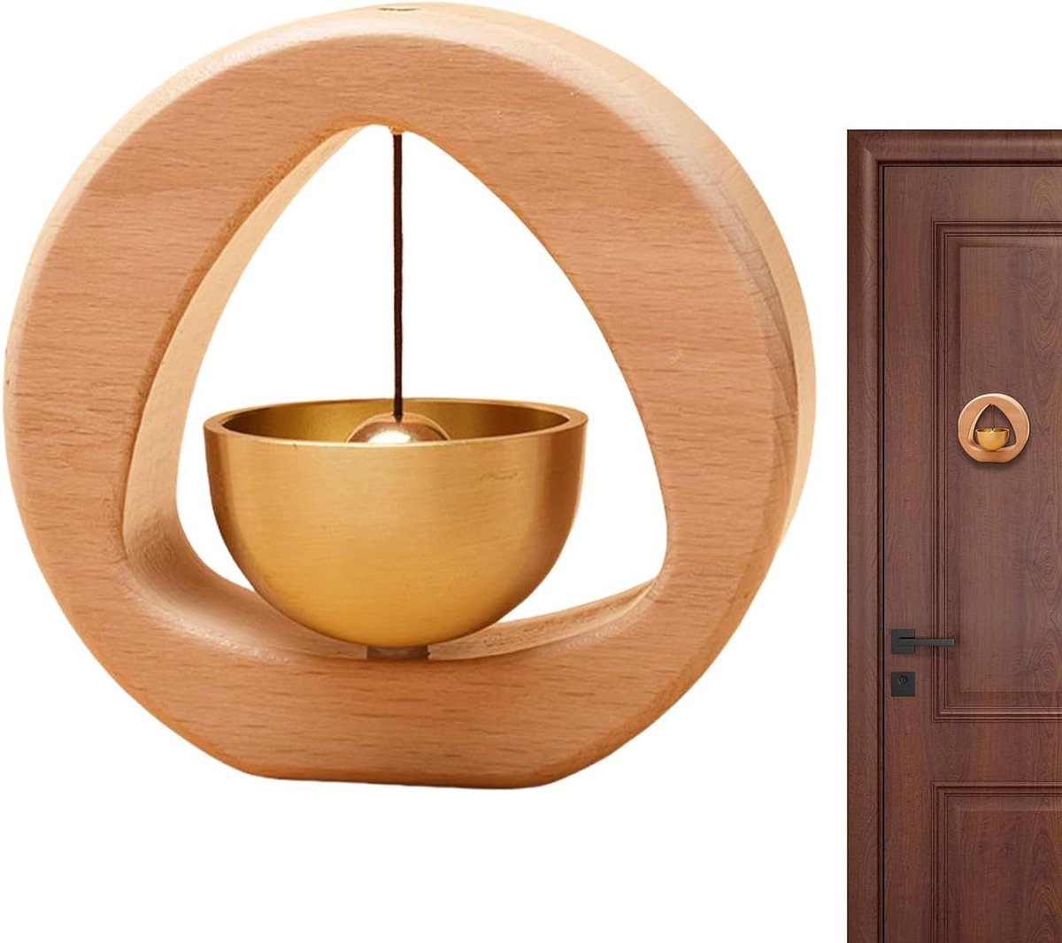 Deurbel Hout Messing - Winkelbel Deur - Bezoekers Melder - Magnetische Montage - 9.5 cm Hoog - Houtkleur