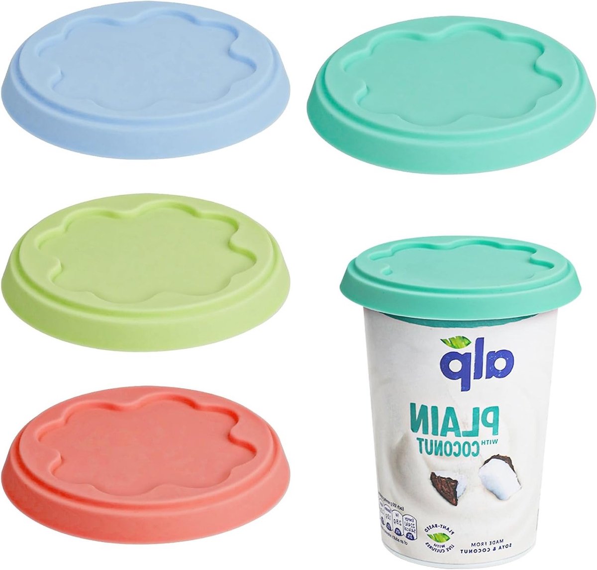 Herbruikbare Siliconen Deksel voor Yoghurtbekers - Set van 4 Stuks - Ideaal voor Versheid en Bewaring van Yoghurt 450g/500g