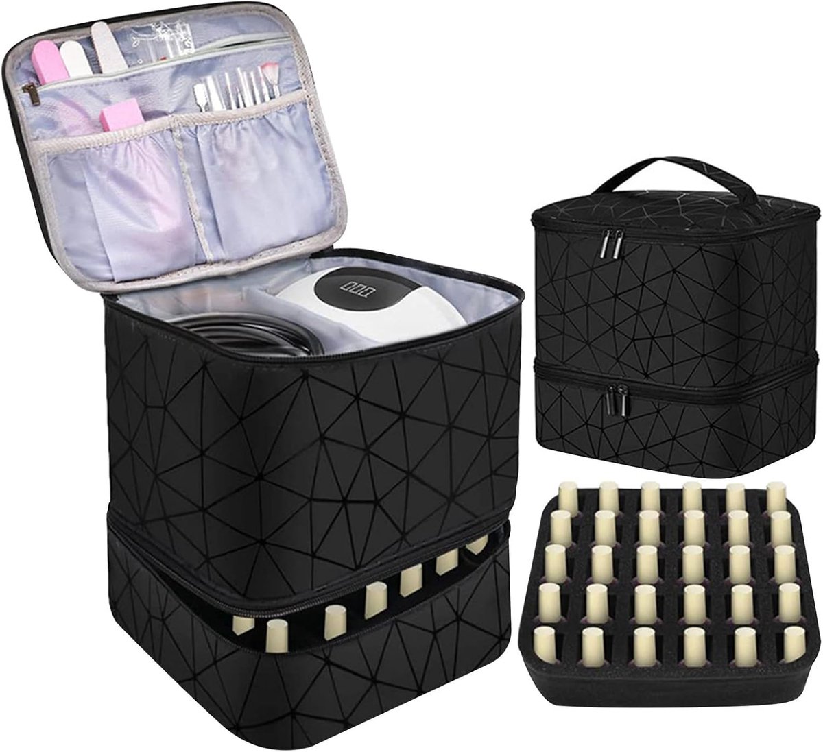 Nagel Organizer Etui - Opbergtas Accessoires - Nagels Gereedschap - Dubbellaags Design - 24.5x21x26 cm - Metaal