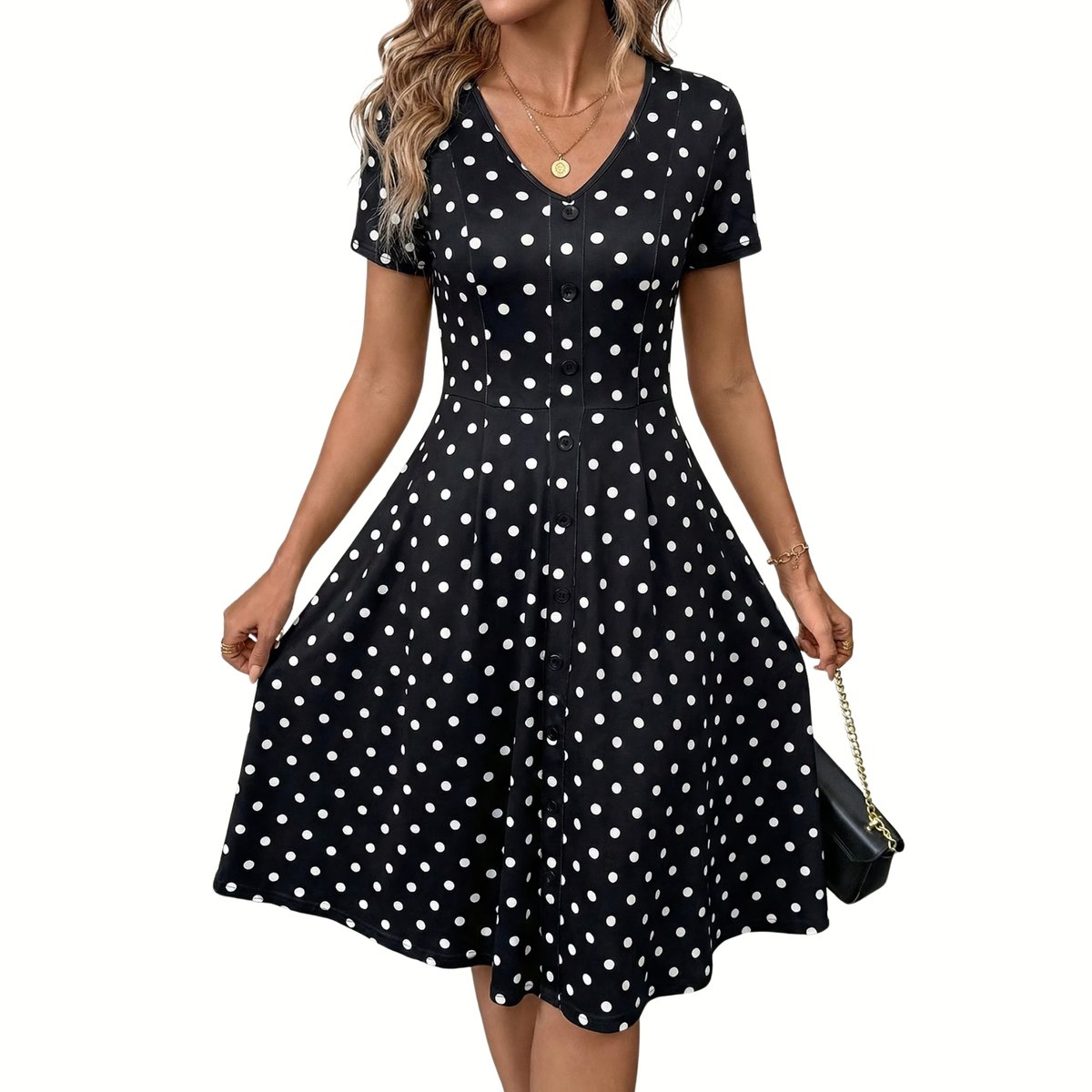 Currero Jurk Met Polkadots Stippen Zomerjurk Dames Zomerjurken Midi Jurk Volwassenen Ibiza Stijl Sundress Dress XXL Zwarte Stip