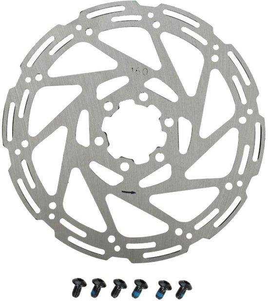 Rond metalen remschijf van 160 mm met 6-gaats bevestiging en 5 bouten.