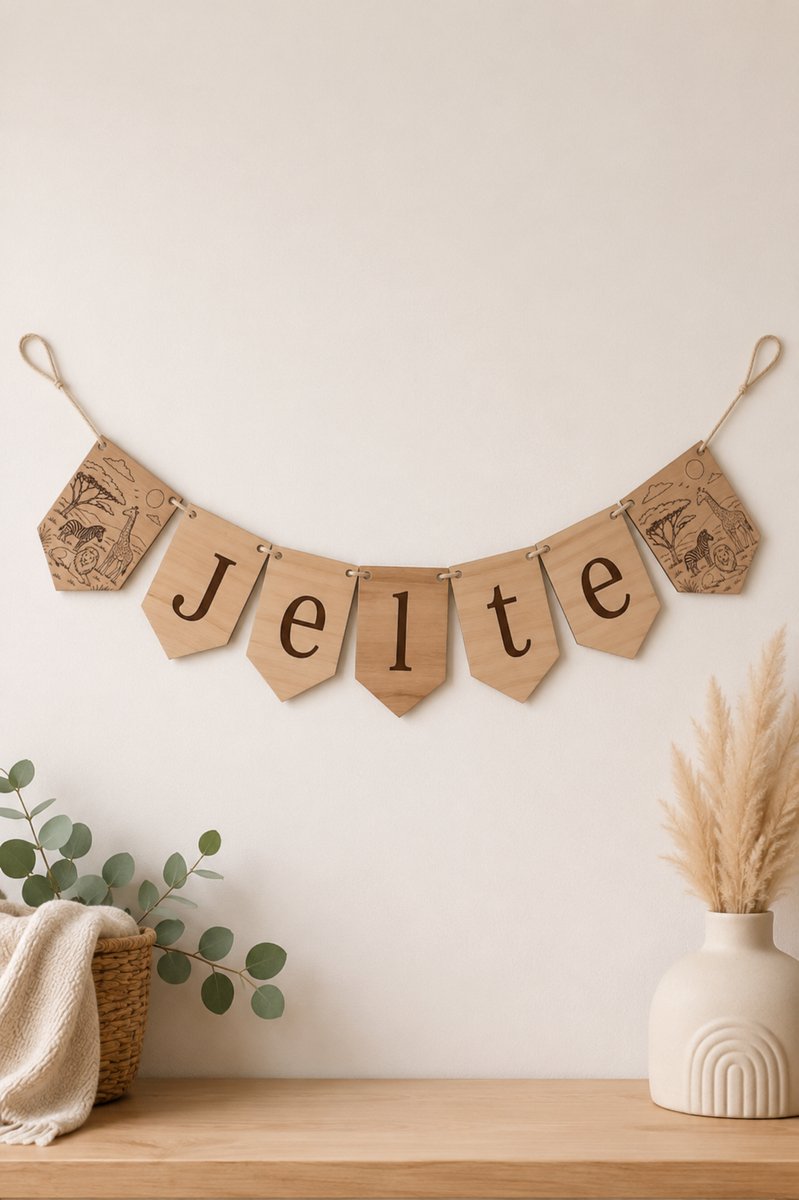 Gepersonaliseerde naamslinger - Slinger met naam in savanne thema - babykamerdecoratie - kraamcadeau