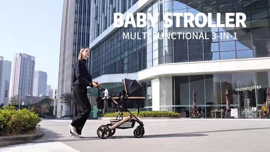 Luxe 3-in-1 Kinderwagen - Wandelwagen - Autostoeltje - Buggy - Reiswieg - Inklapbaar - 0-36 Maanden - Zwart/Goud