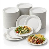 KURTT - 200x papieren borden - Ø 18cm - wegwerp borden - kartonnen borden - gebaksbordjes - taartbordjes - dessertbordjes - papieren bordjes wit