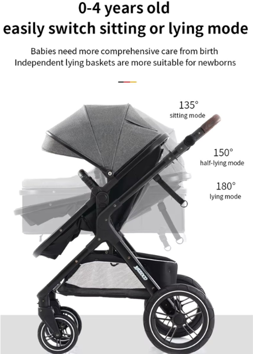 J&R Kinderwagen 3 in 1 - Kinderwagen - Bedje - Buggy - Autostoel - Opvouwbaar - Aluminium frame - Roze - Zwart thumbnail 2