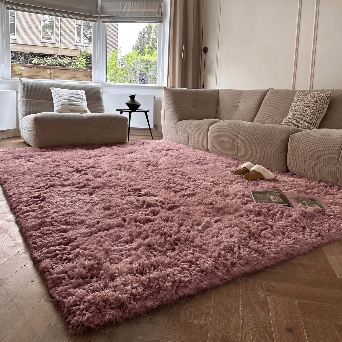 Hoogpolig vloerkleed Pilo Darkpink Polyester Interieur05 - 160 x 230 cm - (M)