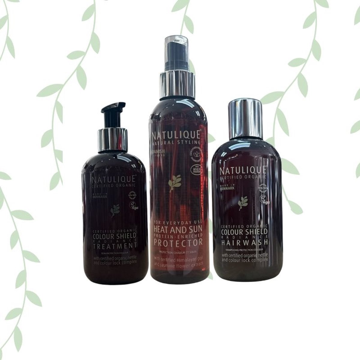 NATULIQUE TRIPLE PACK - Colour Shield Hairwash + Treatment + Heat And Sun Protector 2 x 250ml + 200ml