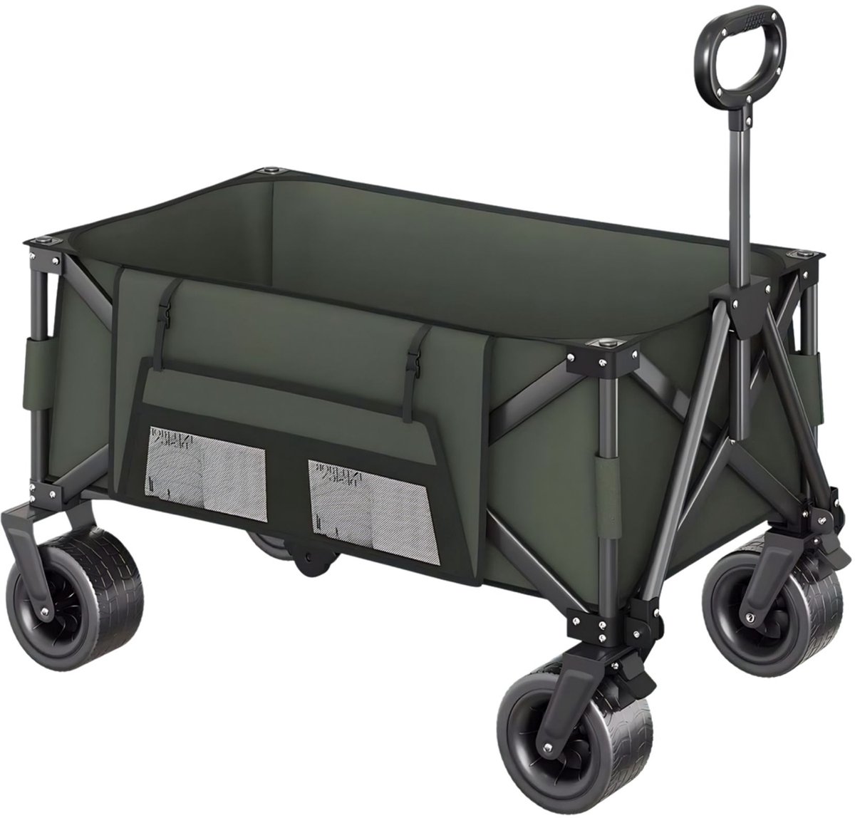 Opvouwbare Bolderkar - Met Grote Wielen en Verstelbare Handgreep - voor camping en tuin - Groen 600D Oxford Stof - Wit