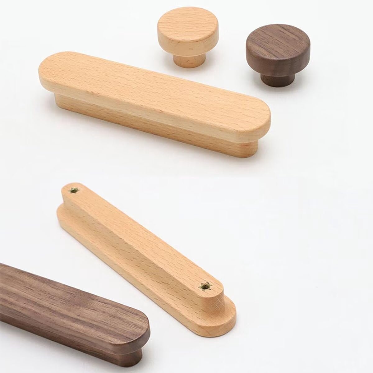 Natuur walnotenhouten deurgrepen set van 6 stuks met lengte 35 mm, eenvoudig minimalistisc