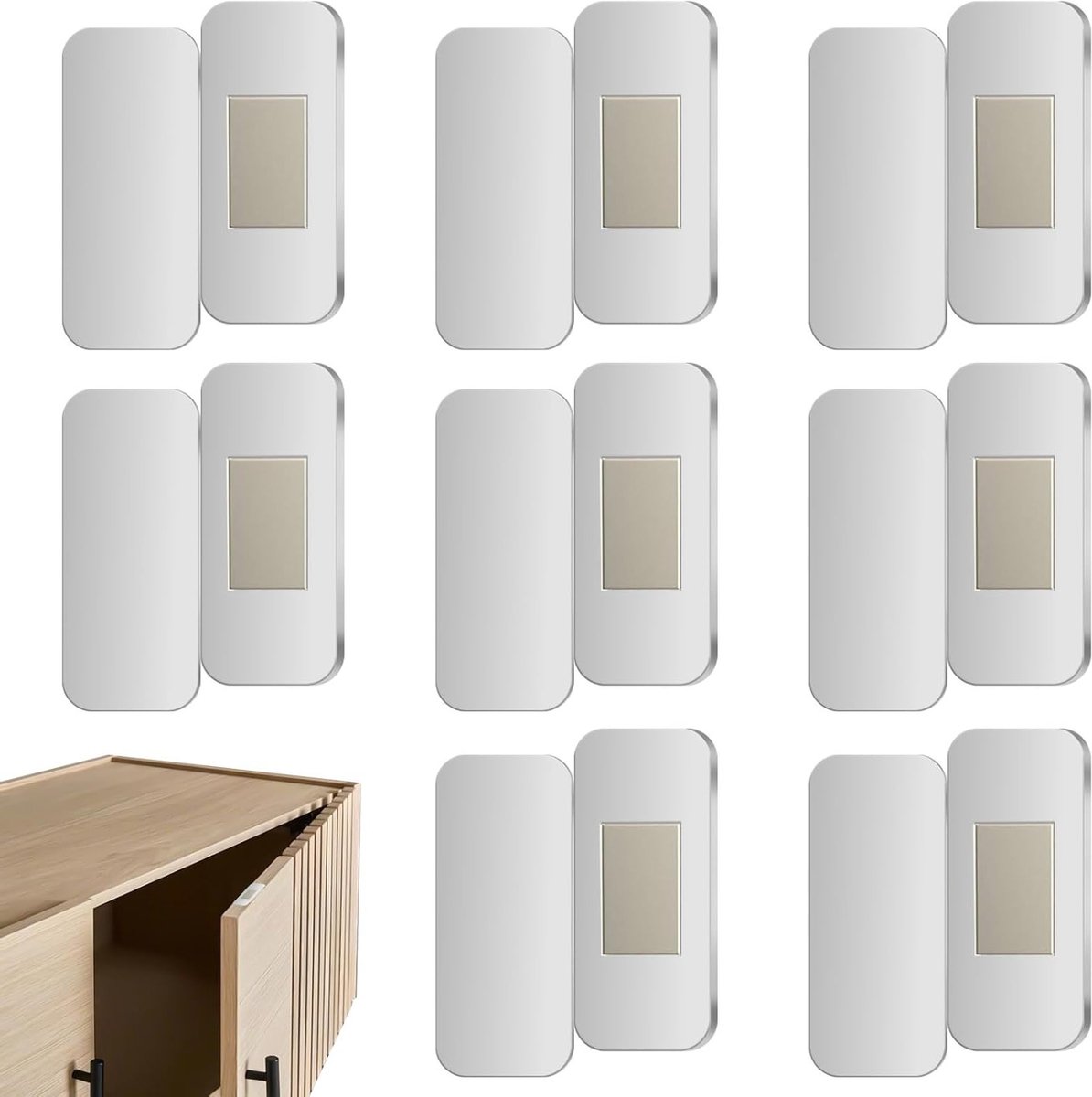 8 Paar Magnetische Kastsloten, Sterke Magneten met Plakstrip, Geen Boren Nodig, Ideaal voor Keuken, Kasten en Lades, Eenvoudig te Installeren en Veiligheidsoplossing