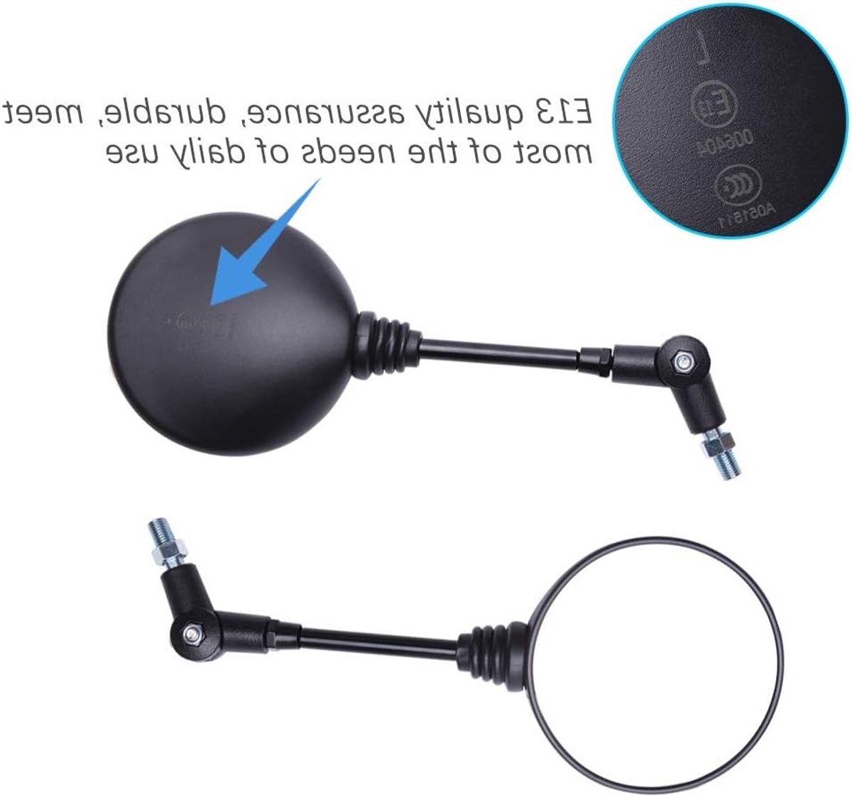 Zijspiegel voor Motorfiets 10mm - Zwart, Geschikt voor Aluminium Handvatten, Universeel voor Scooter en Straatmotoren