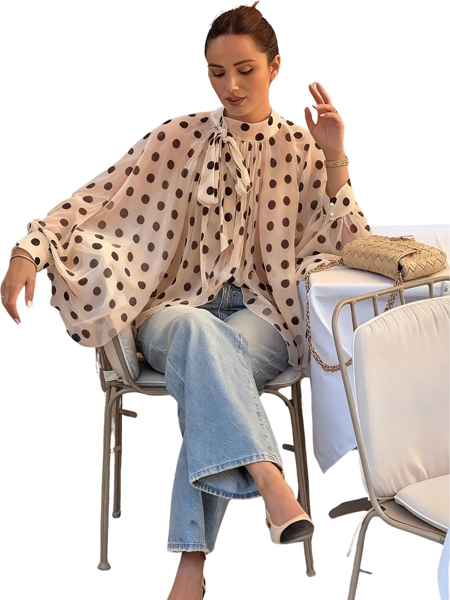 Currero Topje Dames Polkadots - Mouwloze Top - Singlet - Kleding - Shirt - Blouse - Kort - Volwassen - Abrikoos
