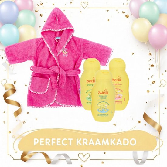 Cadeau de naissance - Peignoir bébé Lief! - Rose - 0-12 mois et Zwitsal Baby & Kids Essentials