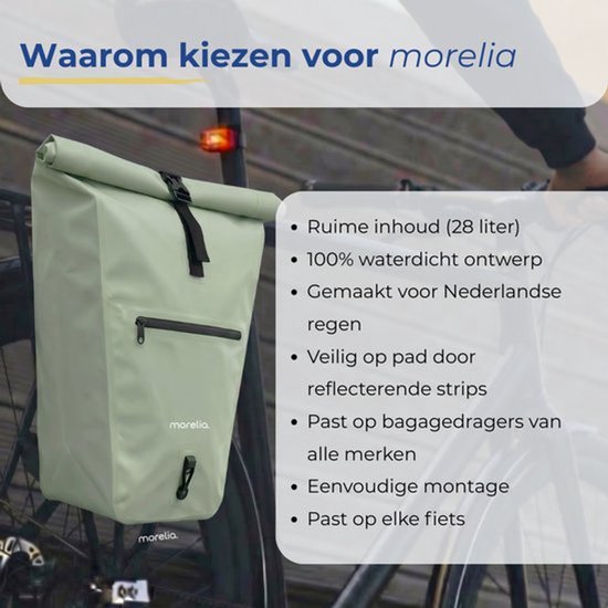 Morelia® Fietstas - Incl Achterlicht & Laptoptas - Fietstassen - Fietstassen Electrische Fietsen - Fietstassen Enkel - 28 Liter - 100% Waterdicht - Tarpaulin materiaal