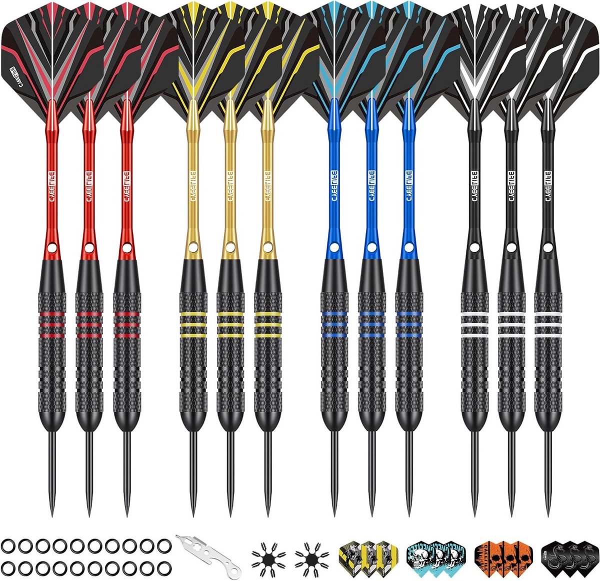 Professionele Darts Set met Stalen Punten, 12 Stuks 22g, Inclusief Aluminium Schachten en Vliegen