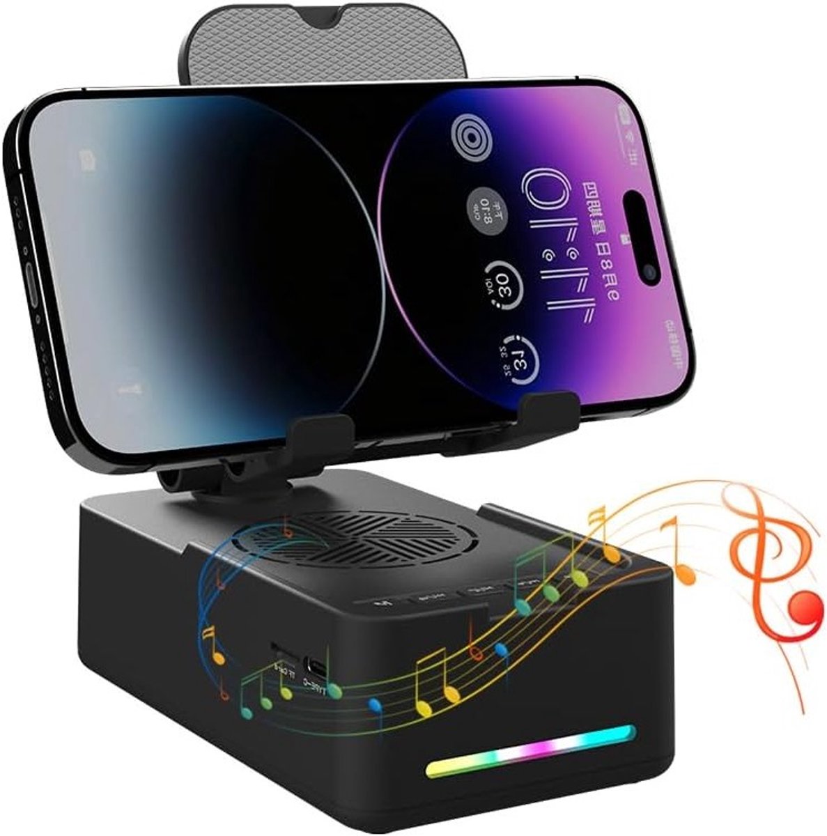Vouwbare Telefoonstandaard met Draadloze Bluetooth Speaker, Geschikt als Cadeau voor Mannen en Vrouwen, Met Antislip Basis en LED RGB Verlichting, HD Geluid