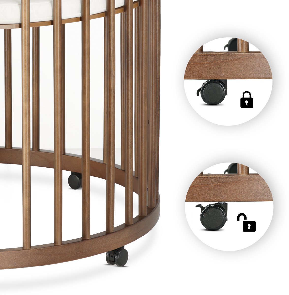 Deryan Willow Box - Ronde Houten Babybox inclusief Matras - Bruin – foto 7