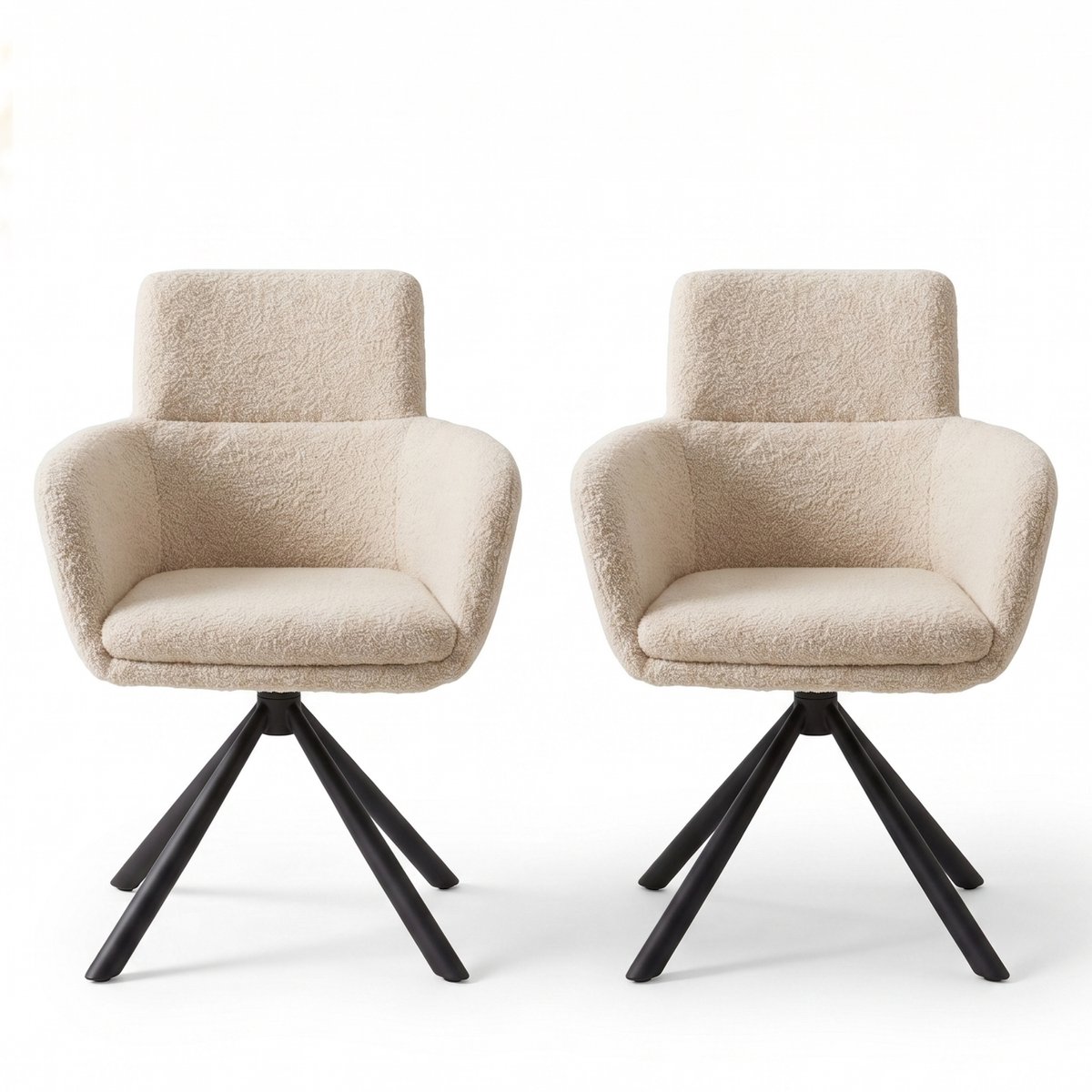Fino Modo Eetkamerstoel - Vero Crema - Teddy Stof - Wit – Set van 2- Set van 4 - Set van 6 | Eetkamerstoel met Rugleuning | Zwart Metalen Frame | Woonkamer Stoel Crème