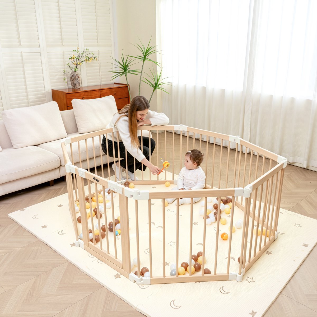 Elissio Grondbox - Babybox - Inklapbare Speelbox - Kinderbox - Playpen Baby - Voorgemonteerd - 130 x 130 x 70 cm - Incl. NL Handleiding - Naturel Hout – foto 7
