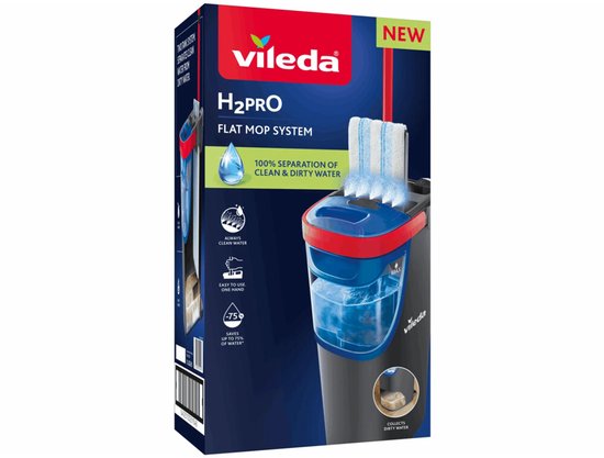Vileda H2Pro Flatmop Dweilsysteem met Emmer en Steel - 2 Gescheiden Waterreservoirs - Altijd Schoon Water