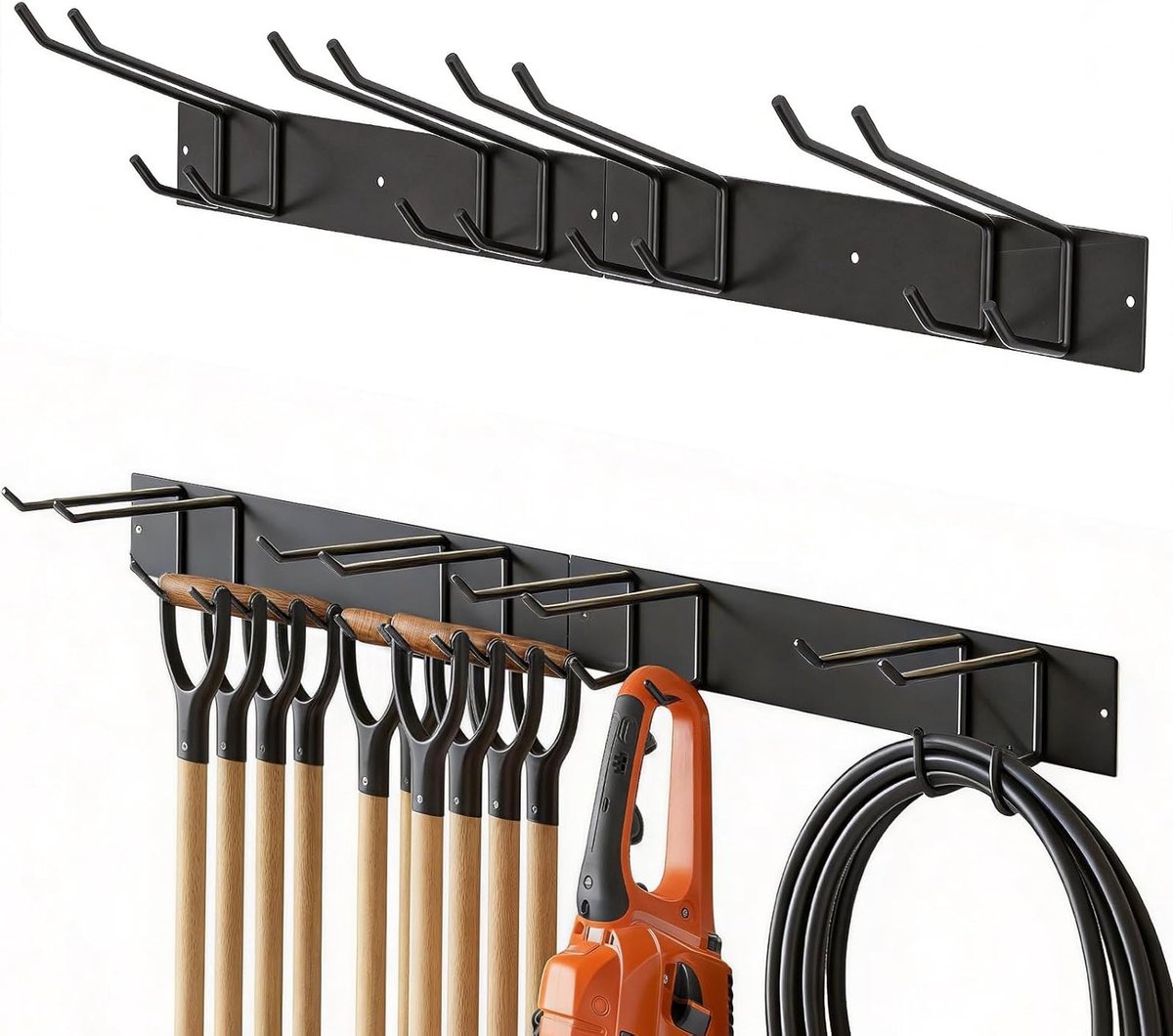 Set van 2 Wandgereedschap Organizers met 4 Dubbele Haakjes, Ideaal voor Tuin, Schuur en Werkplaats