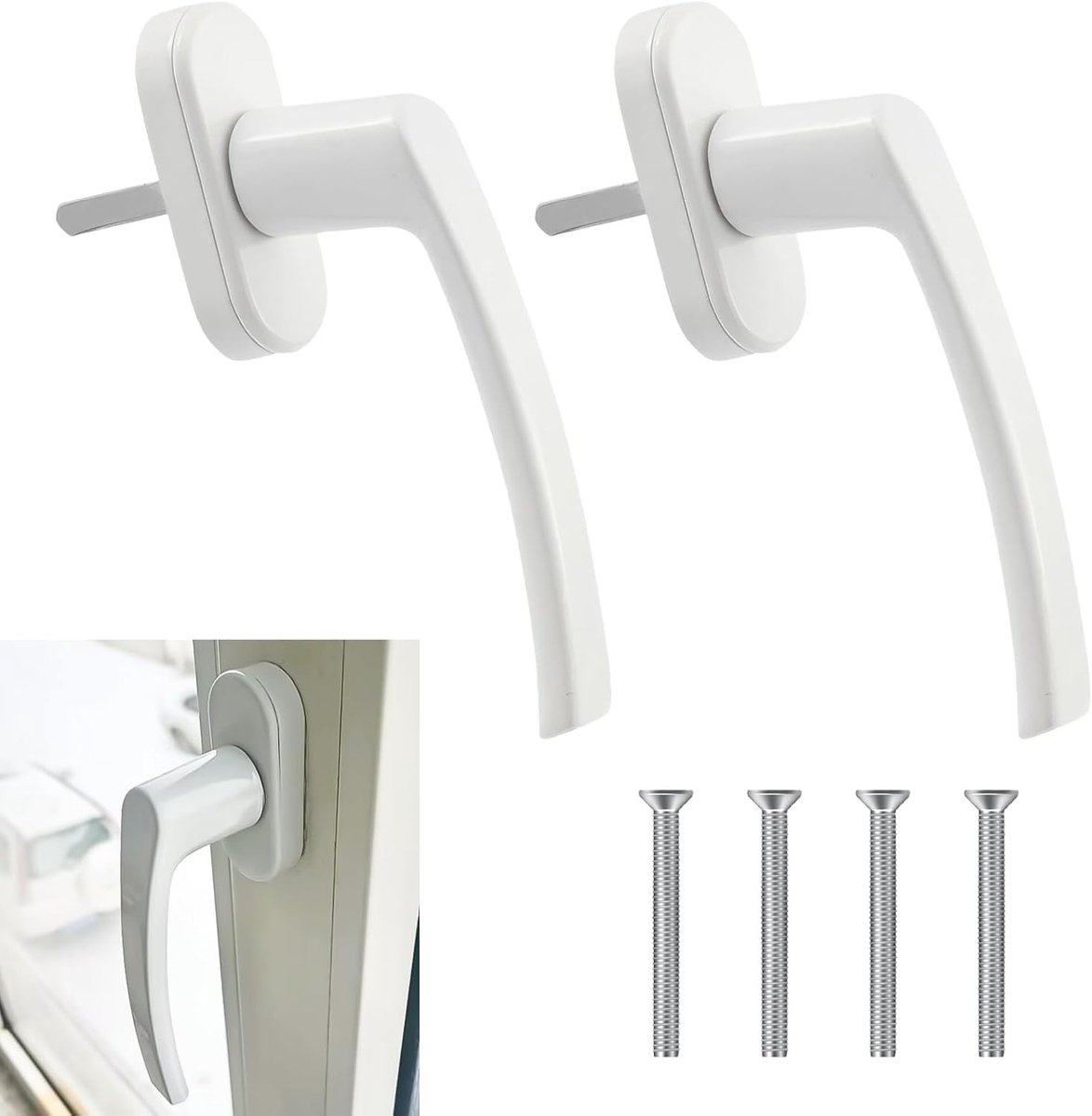 Set van 2 aluminium raam- en deurgrepen met kunststof basis, eenvoudig te installeren, ergonomisch en vergrendelbaar, ideaal voor binnengebruik