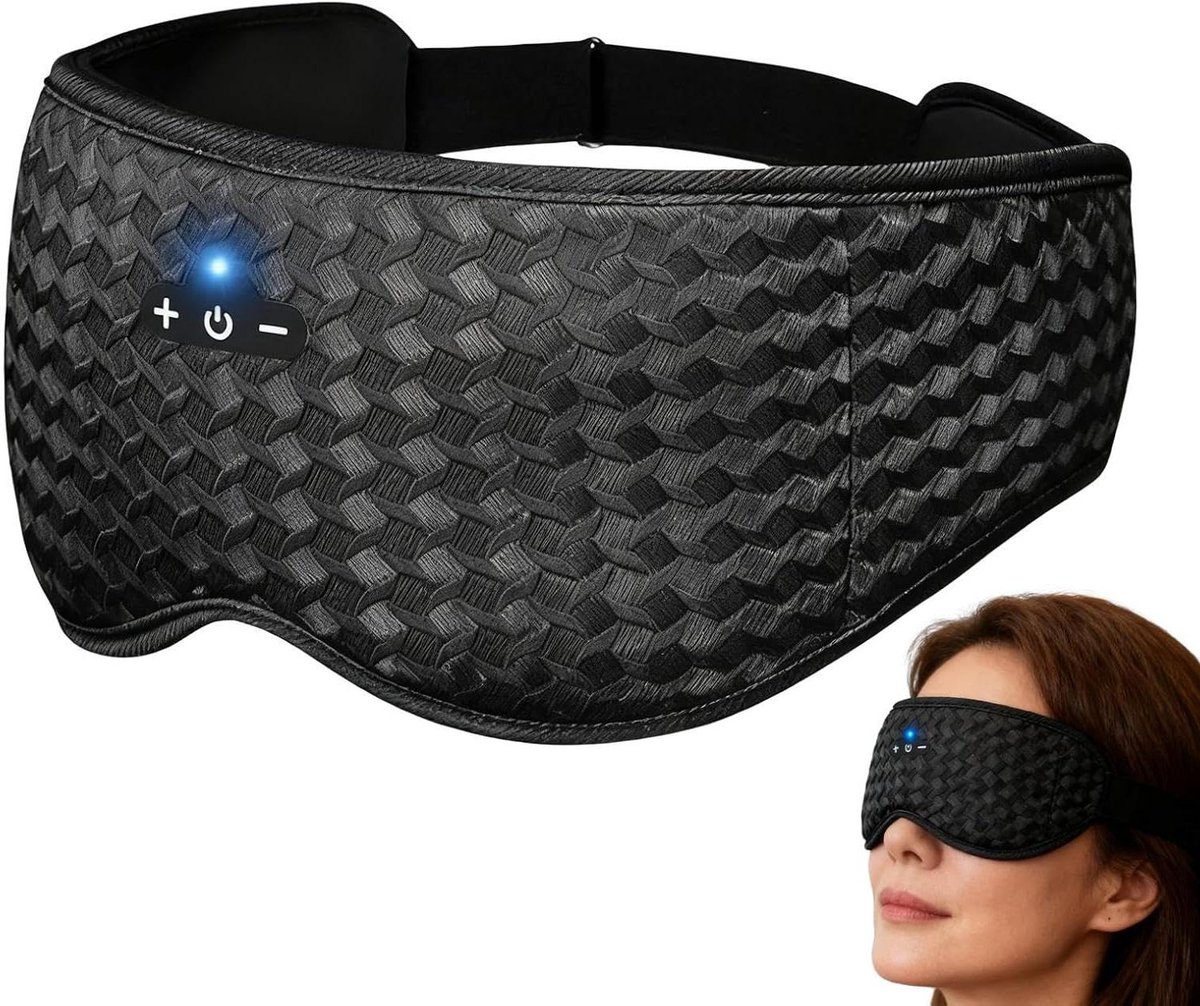 Slaapkoptelefoon - Slaapmasker met geluid - Ontspannen luisteren - Ademend mesh materiaal - 23 x 10.5 x 4 cm - Zwart