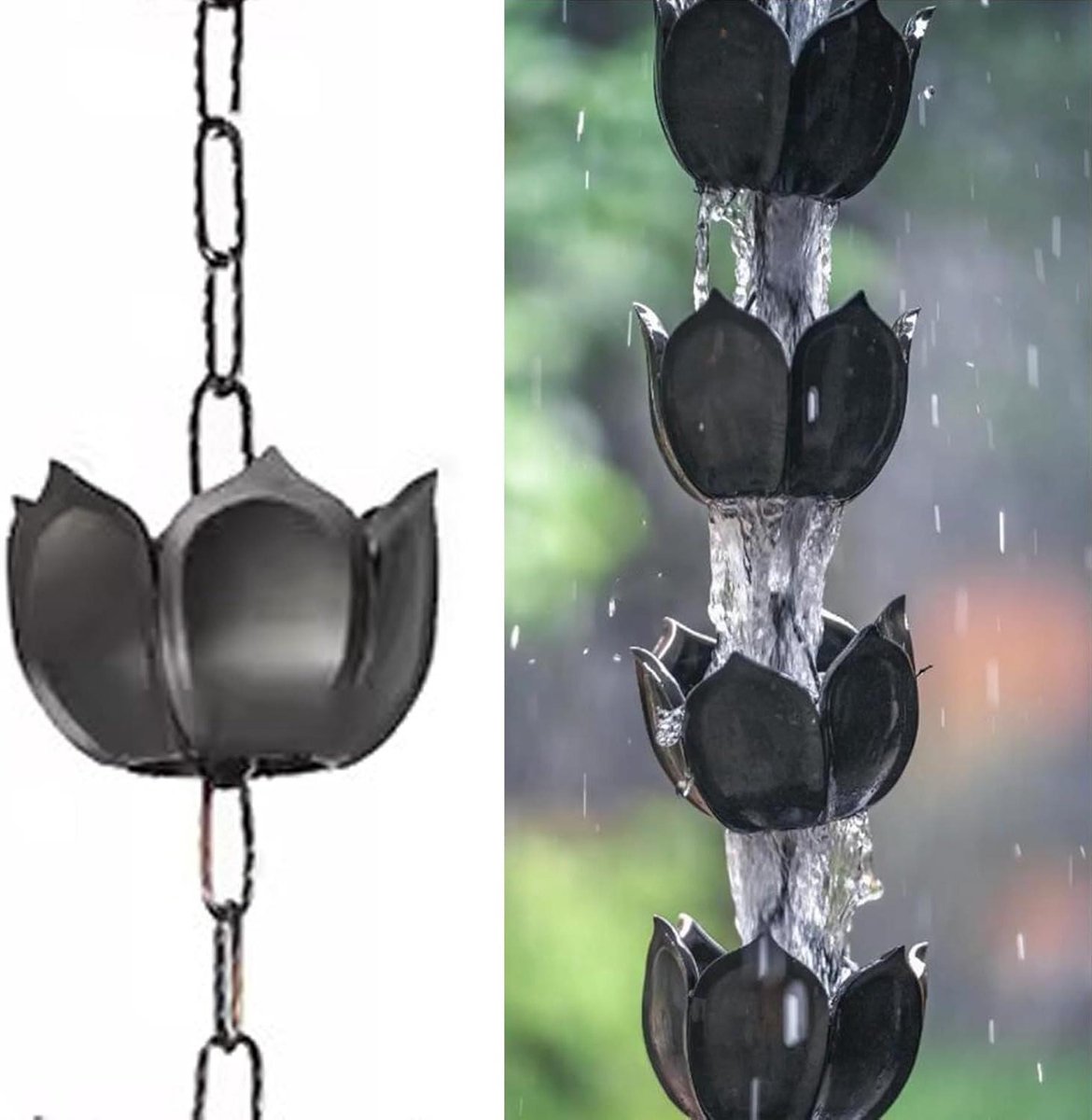 Regenketting Decoratie - Waterafvoer Ketting - Tuin Verfraaien - Prachtig Waterval Effect - 360 cm Lengte - Zwart