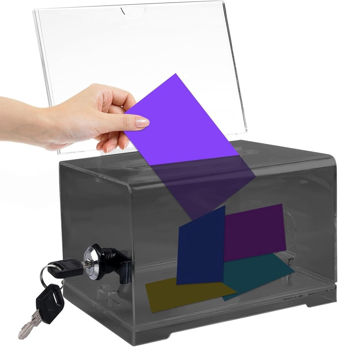 Lockable Acrylic Dispenser Box in Zwart voor Wedstrijden, Tuning en Visitekaartjes met Sleutels en Stickers