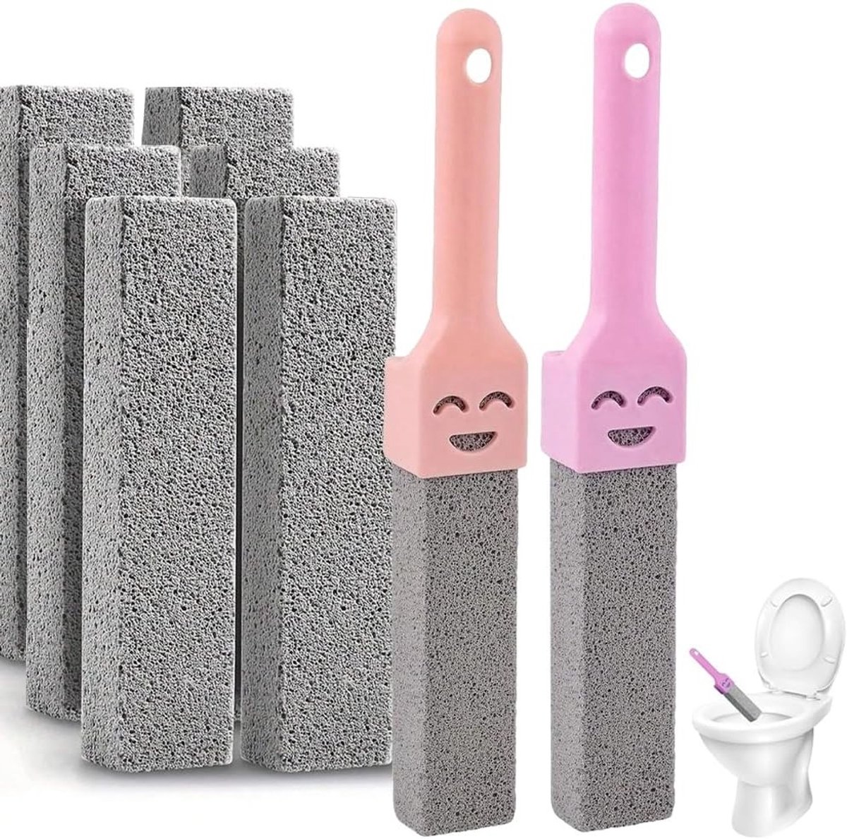 Reinigingsblokken voor het toilet, 8 stuks met handgrepen, milieuvriendelijke puimsteen voor effectieve toiletreiniging, natuurvriendelijk en duurzaam