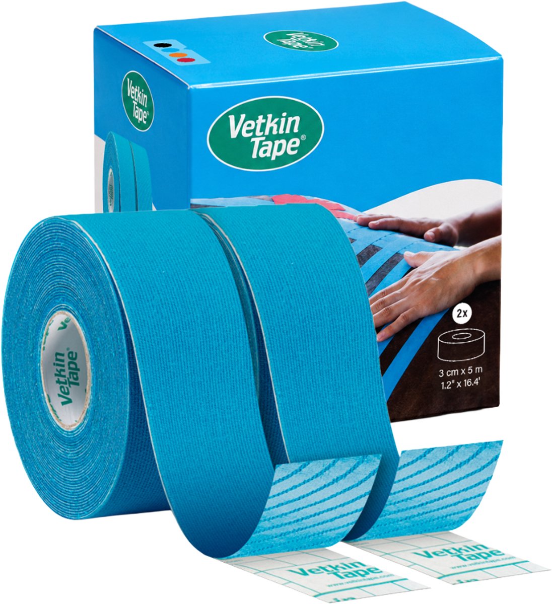 VetkinTape® - Blauw - 2 rollen - Kinesiotape - Voor paarden en andere dieren - 3cm x 5m
