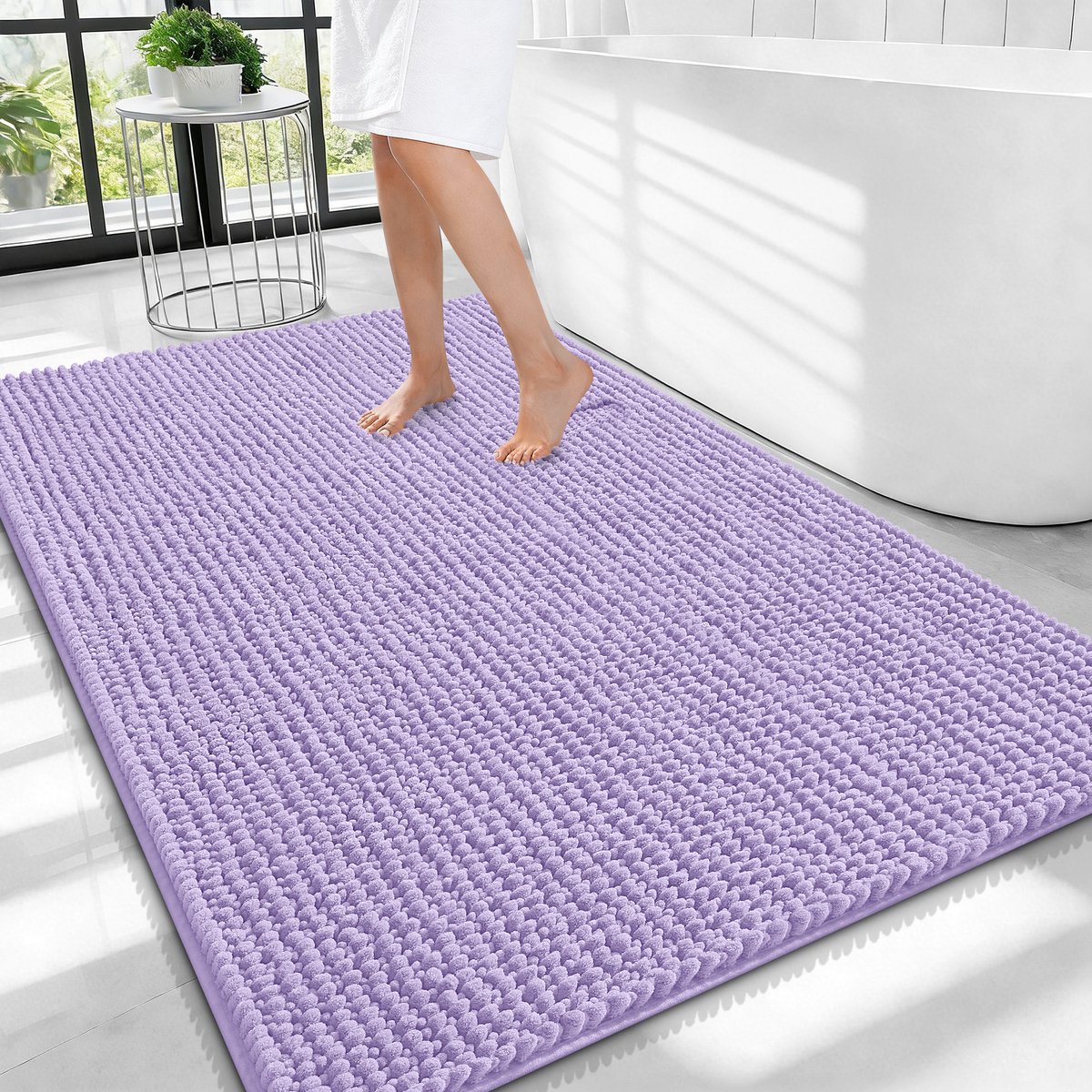 Olanly Badmat Antislip – Chenille Douchemat – Badmat Badkamer – Super Absorberend Deuropmat – Lichtpaars – 82X102cm