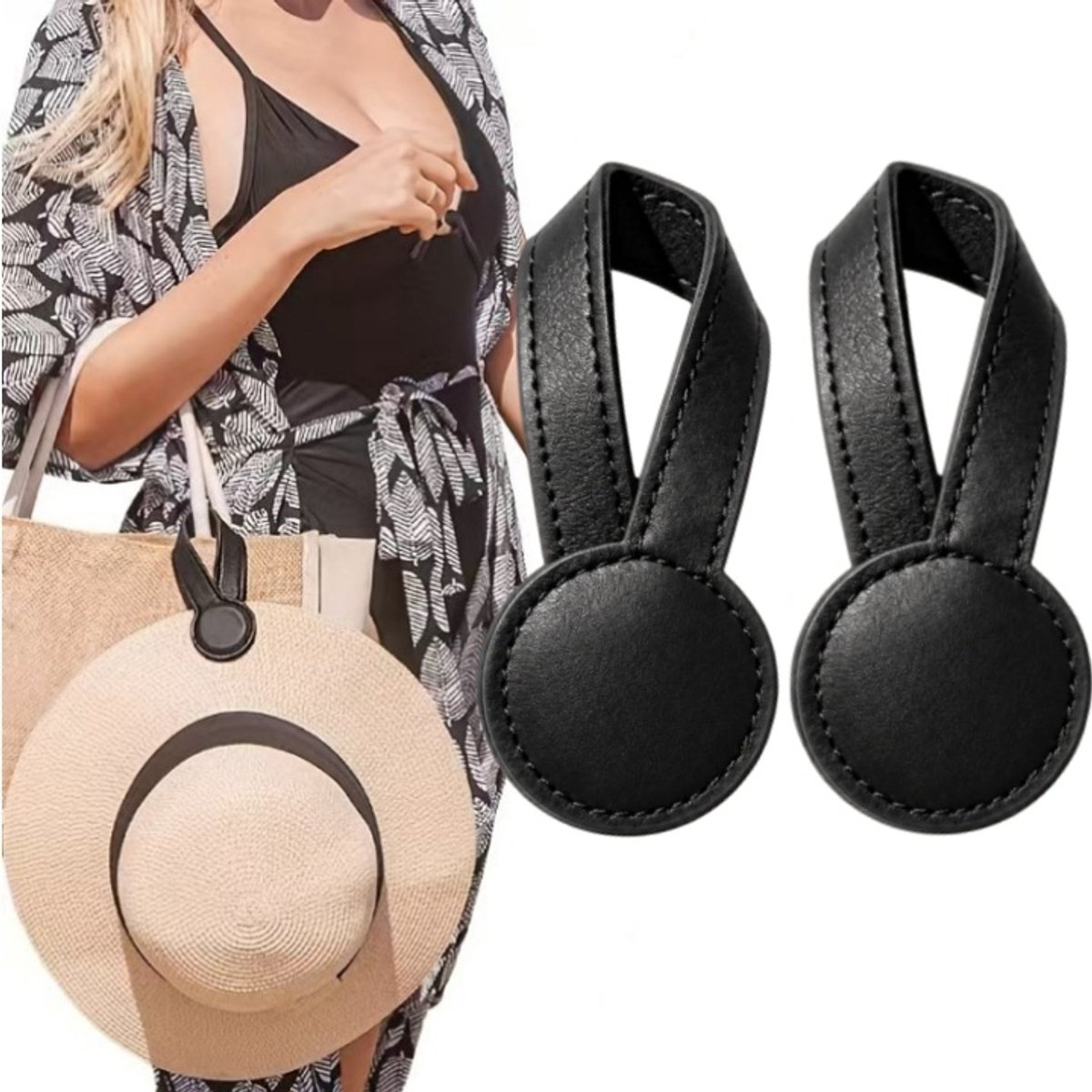 2er Set Magnetischer Hutclip – Reise Hutbefestigung für Tasche und Rucksack – Für Sonnenhüte, Schals und Handschuhe – Schwarz