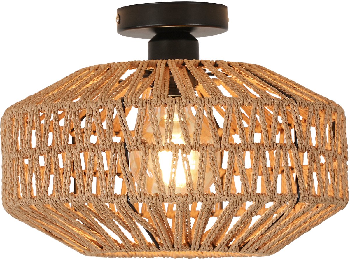 Riserva Hanglamp modern minimalistisch cilindervormig zwart‑bruin, ijzer‑touw met acryl kap, E27 fitting max 60W zonder lamp, voor woonkamer slaapkamer eetkamer studeerkamer keuken
