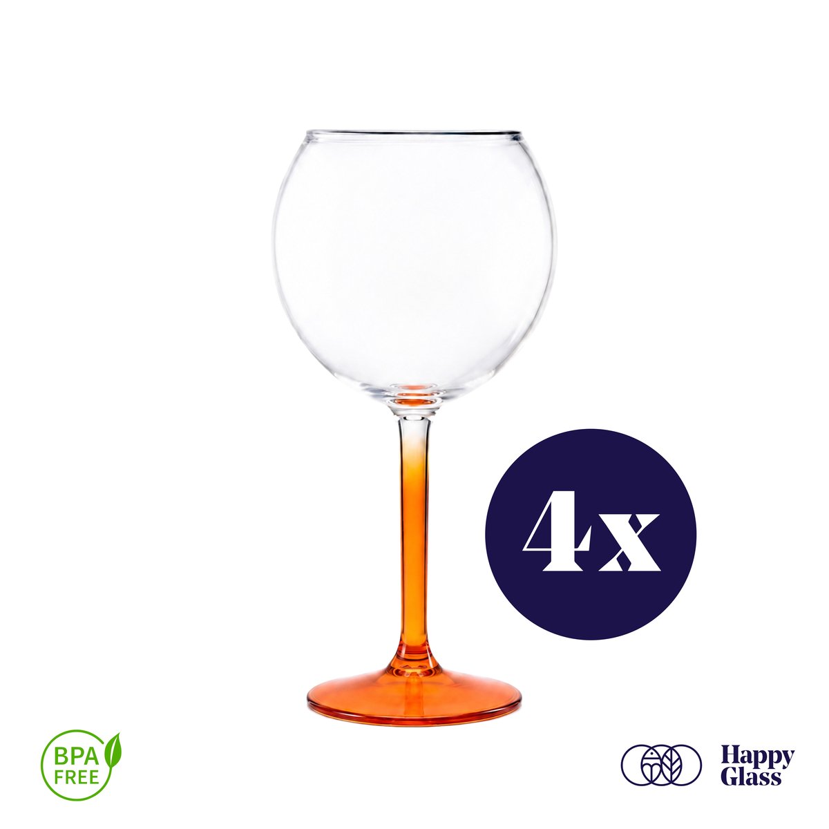 HappyGlass Miss Liza - Set van 4 kunststof Gin Tonic glazen - 63cl - Dutch orange steel - BPA-vrij Tritan