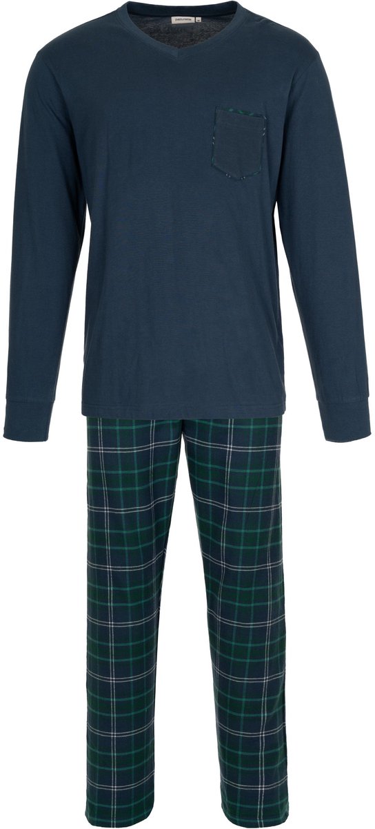 Pastunette - Lodge - Pyjama - Katoen - Flanel - Blauw/Groen - Geruit - Maat S