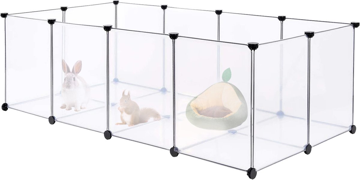 PIPIPOXER Kleine Dierenren - Transparante Ren-Huisdier ren - Moduleerbare Ren - 20 panelen - DIY behuizing - 145 x 74 x 47 cm - hek, kooi voor kleine dieren, cavia's, hamsters, konijntjes, huisdier ren - wit thumbnail 3