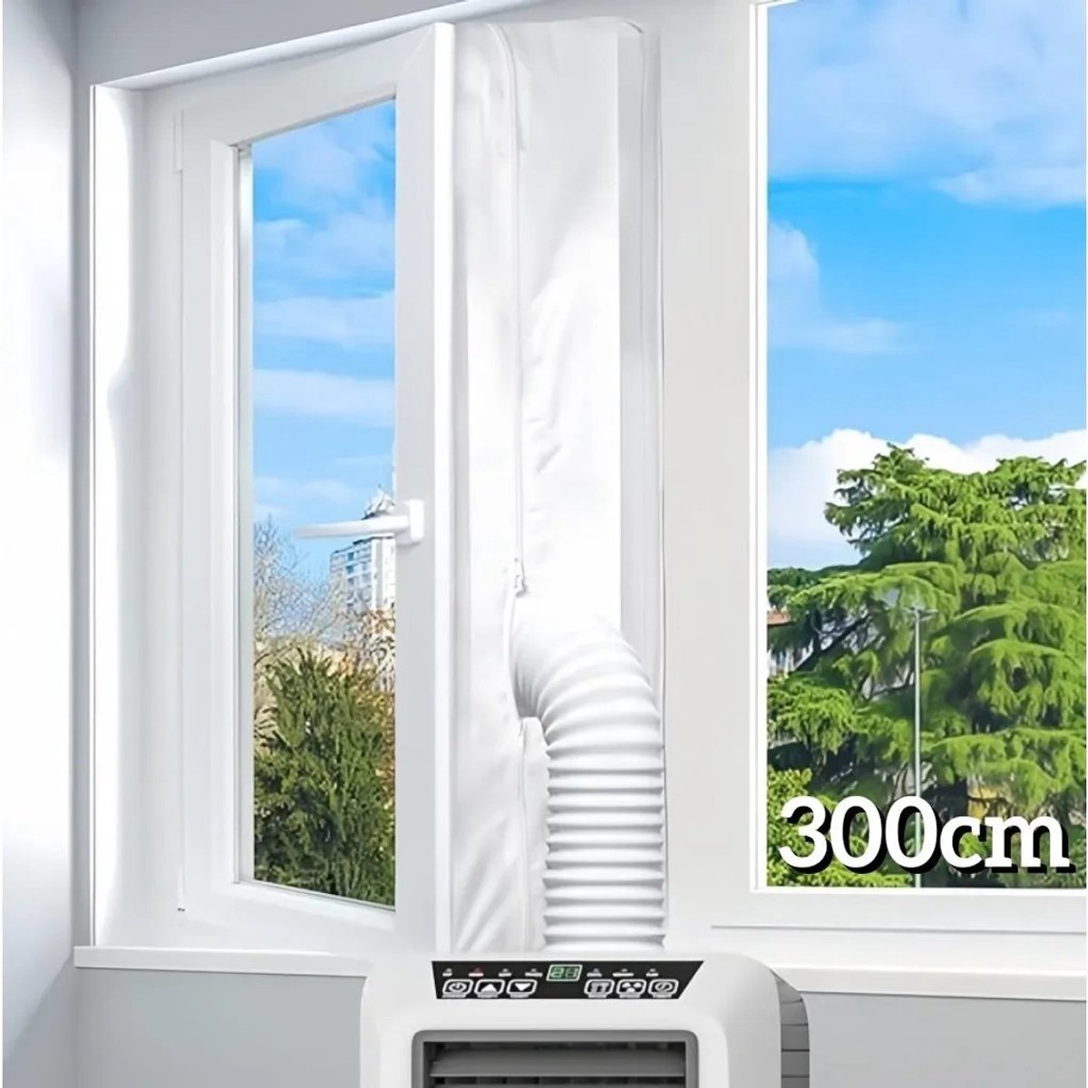 Namajunas - Airco raamafdichtingskit Universeel - Raam Afsluiten 300CM - Voor Mobiele Airco - Houdt Warmte en Insecten Buiten - niversele Airco Raamafdichting - Draaikiepraam - Afvoerslang Airco