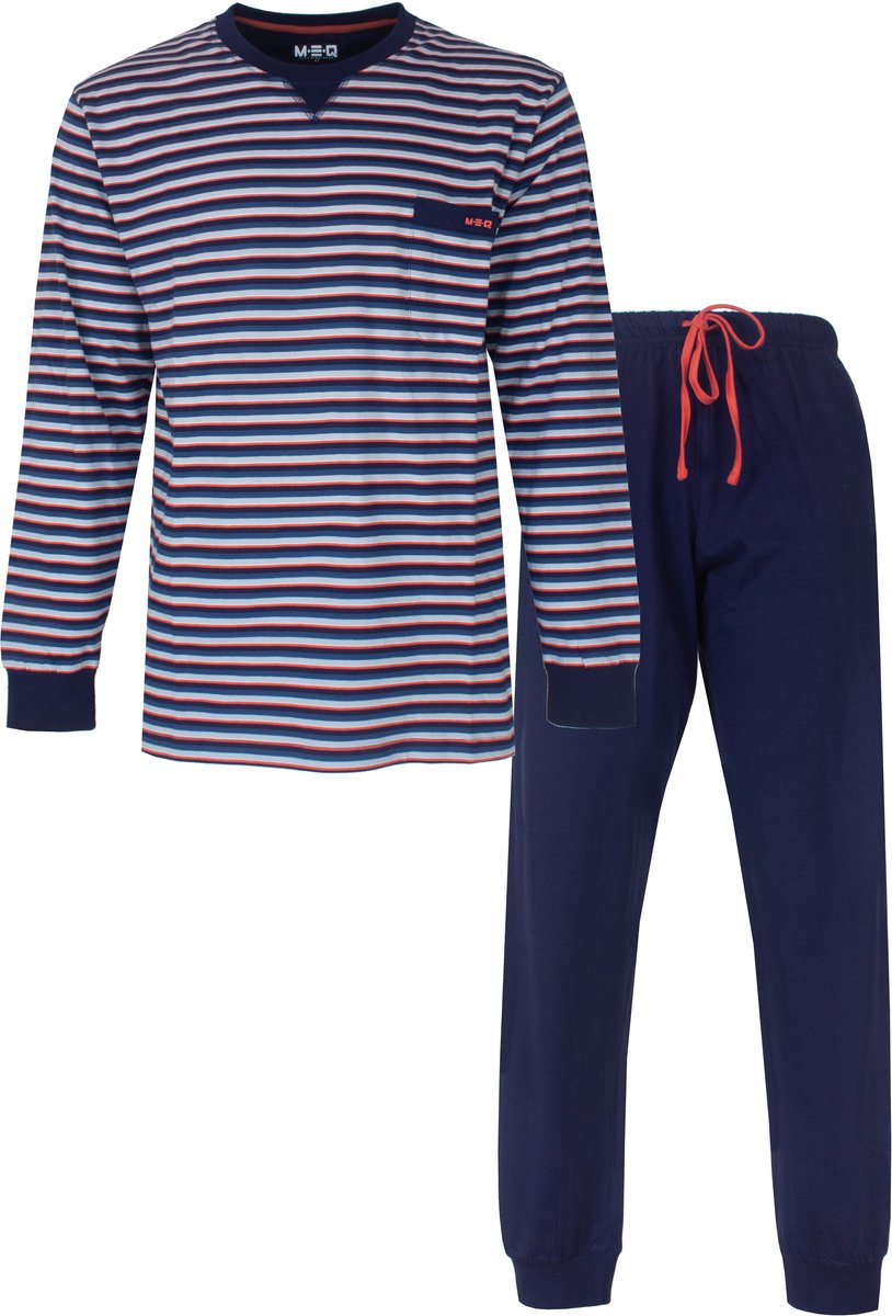 MEQ Heren Pyjama - Gestreept - Ronde Hals - Lange Mouwen - Blauw - Maat 3XL