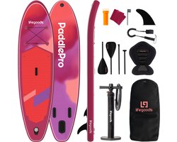 LifeGoods SUP Board Allround Compact - met Zitje - 120 KG Draagkracht - 300 x 76 cm - Opblaasbaar - Compleet SUP pakket - Rood/Lila