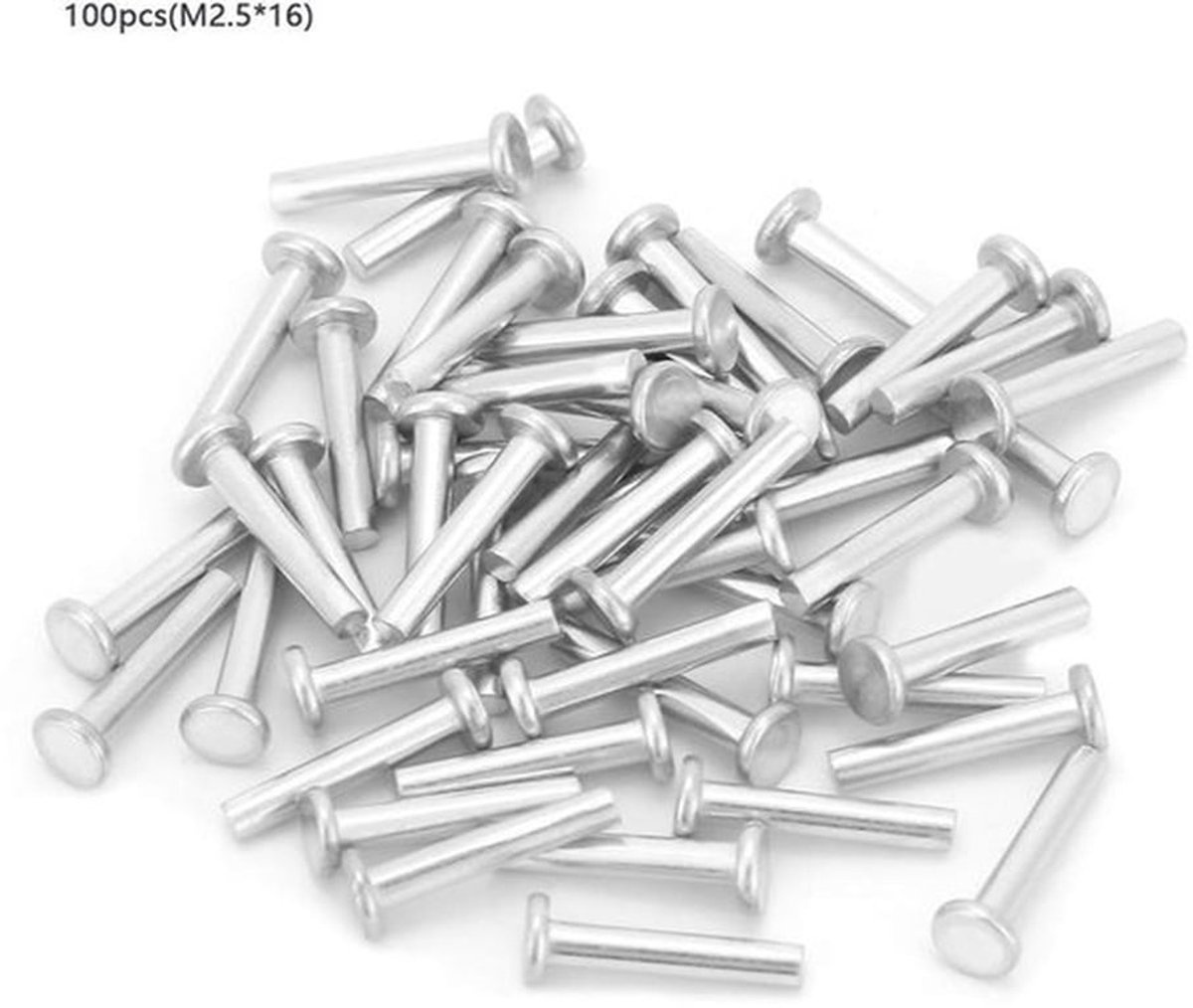 Klinknagels 100st - Platte Kop - Aluminium - Verzonken - M2.5 x 16mm - Duurzaam - Popnagels