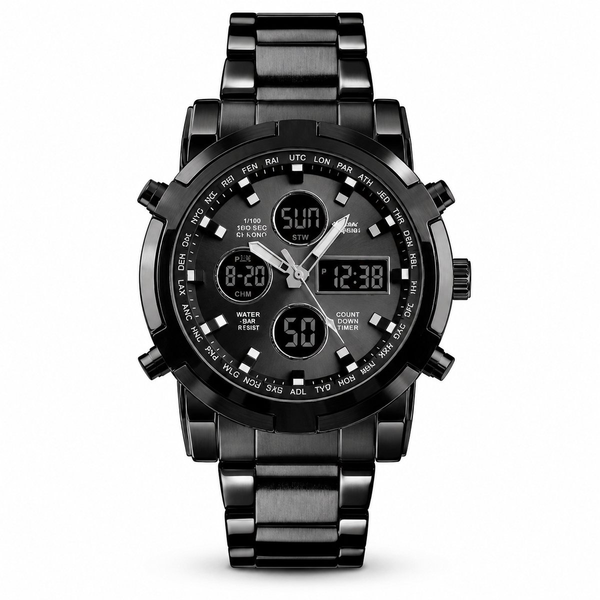 Vivva - Heren Horloge - Dubbel Display Analoog & Digitaal - Roestvrij Staal - Waterdicht met Quartz Uurwerk - Zwart - WATCHROX