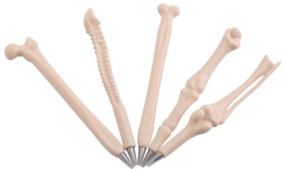 Balpen Creatief Botontwerp - Grappige Skeletvorm - 5 Stuks - 0,7 mm - Vloeiend Schrijven - Geschikt voor Relatiegeschenken - Schrijfpen