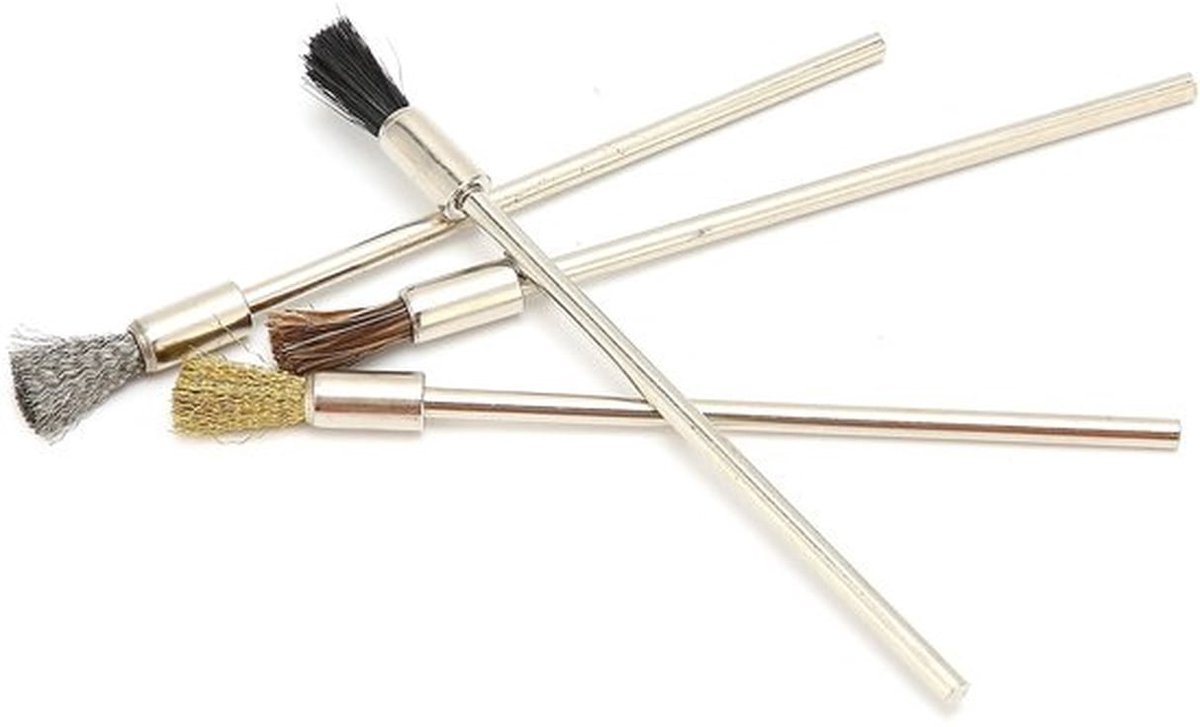 Draadborstels Premium Materiaal - Roestvrijstalen Borstel - Koperen Borstel - Varkenshaarborstel - Paardenmanenborstel - Set van 4 - Borstelset