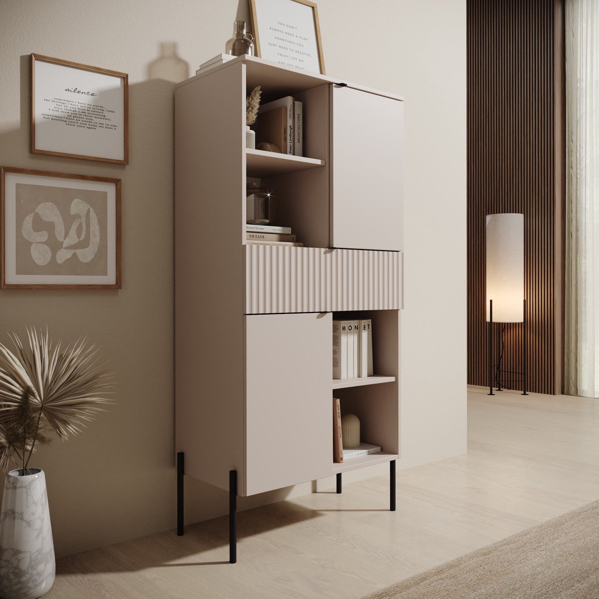 Meubella - Oriya - Boekenkast - Beige - 70x40x150 cm