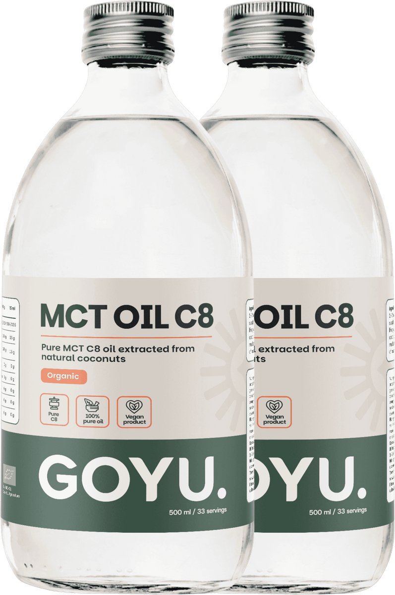 GOYU MCT C8 Olie Biologisch Combideal 2x 500 ml - Palmolievrij – Mct olie c8 - Keto – Kokosolie – Bulletproof - Vegan - Zonder toevoegingen - Lab getest - 41 dagen voorraad