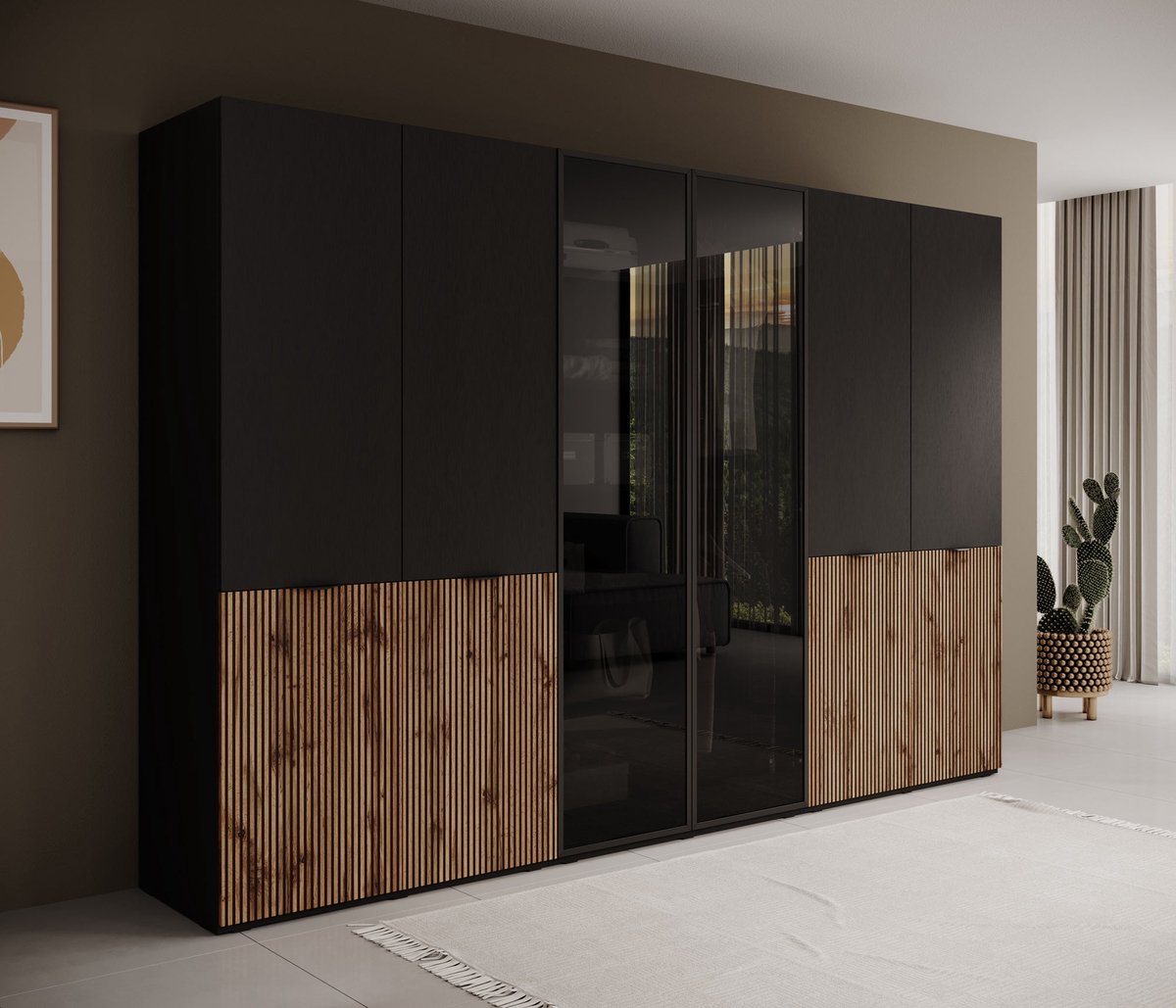 MEUBELLA Kledingkast Shelton - Zwart 1 - 303 cm - Met glas