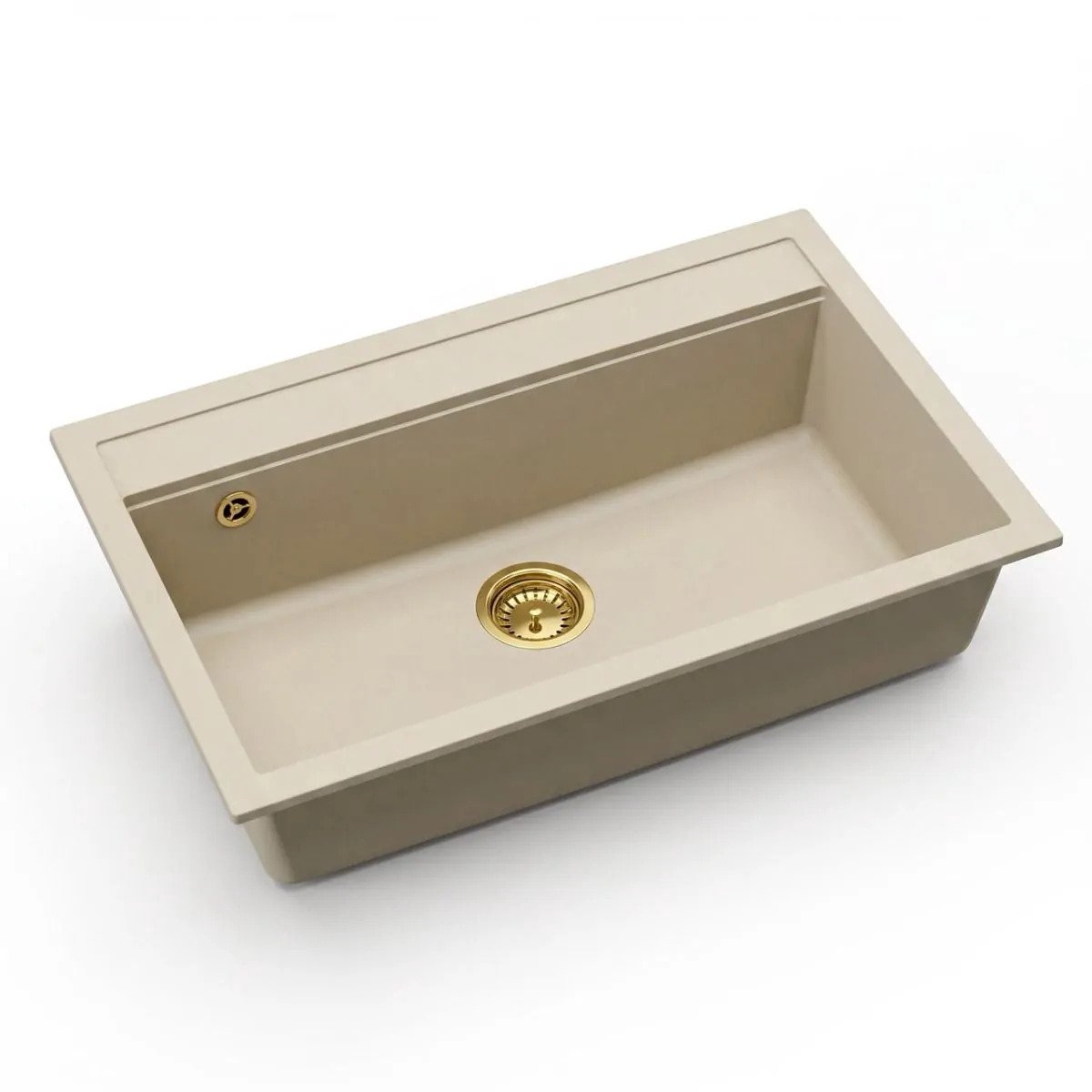 Inbouw granieten spoelbak Gurari SQQ103-113W – Crème Goud „Design”, retro spoelbak, incl. sifon, 795 × 505 mm, enkele spoelbak